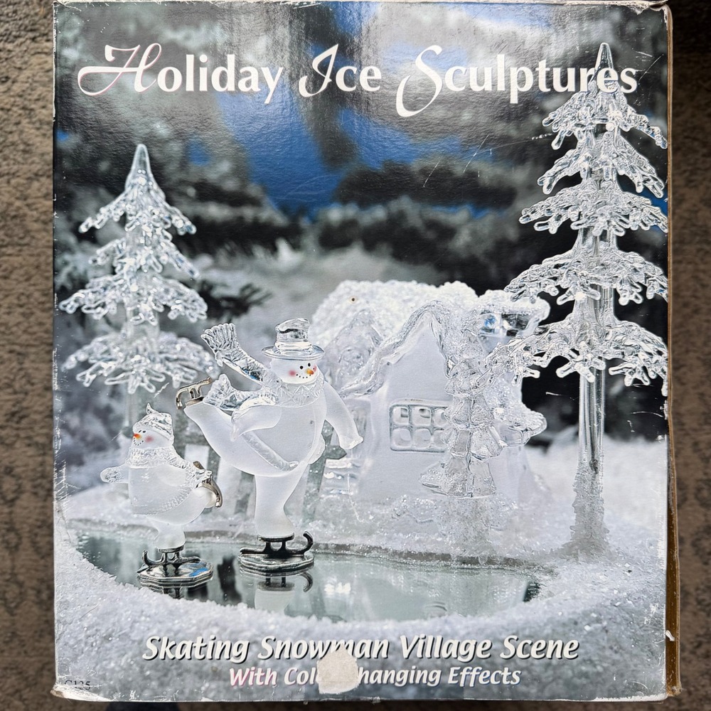 Heritage Mint Holiday Ice Sculptures Skating Snowman Village Scene C135 Light Up